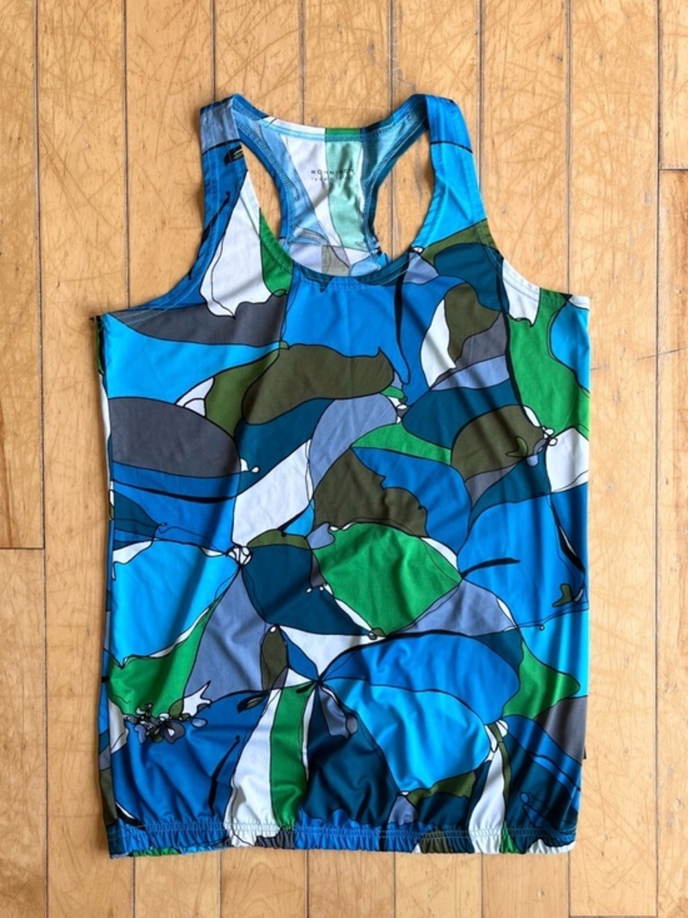 Röhnisch Abstract Blue & Green Racerback Activewear Athletic Tank Top Size Large